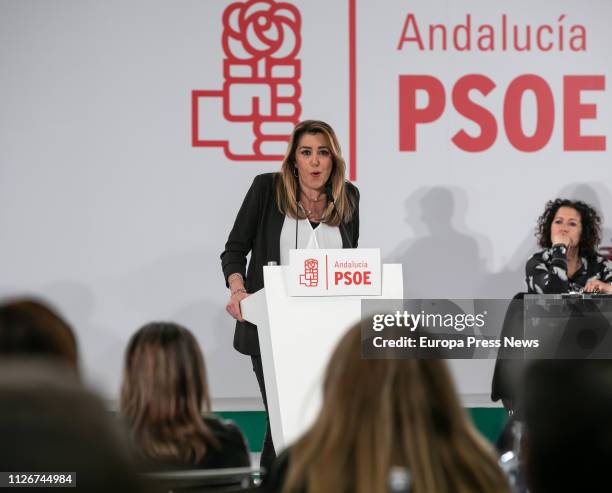 The general secretary of the PSOE in Andalusia, Susana Diaz, takes part in the meeting of the Steering Committee of the party on February 1, 2019 in...