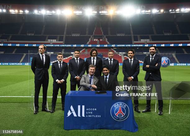 Paris Saint-Germain's German headcoach Thomas Tuchel, Paris-Saint-Germain's Italian midfielder Marco Verratti, Paris-Saint-Germain's Brazilian...