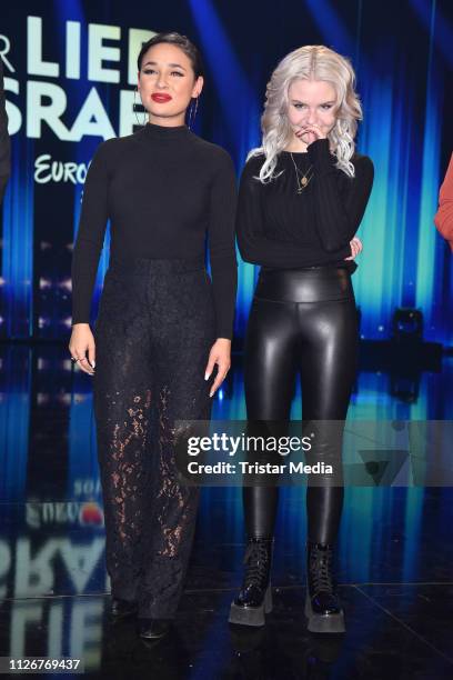 Carlotta Truman and Laurita Spinelli of the duo S!sters after winning the ARD TV show 'Unser Lied fuer Israel' at Studio Berlin Adlershof on February...