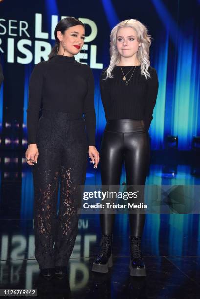 Carlotta Truman and Laurita Spinelli of the duo S!sters after winning the ARD TV show 'Unser Lied fuer Israel' at Studio Berlin Adlershof on February...