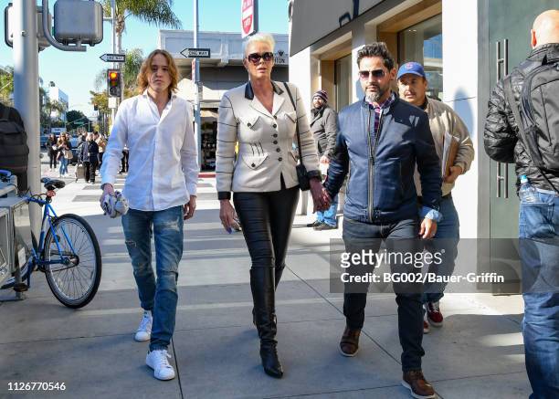 Brigitte Nielsen, her son Raoul Meyer Jr., and her husband, Mattia Dessi are seen on February 22, 2019 in Los Angeles, California.