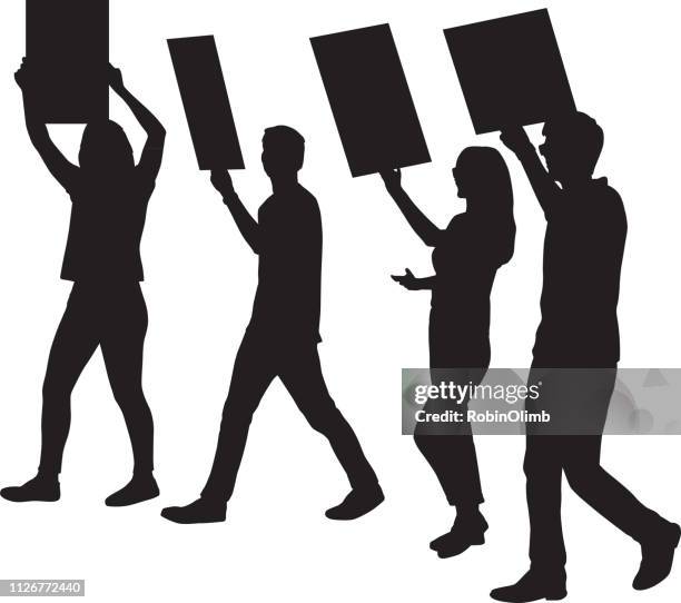 four young adults protesting - placard protest stock illustrations