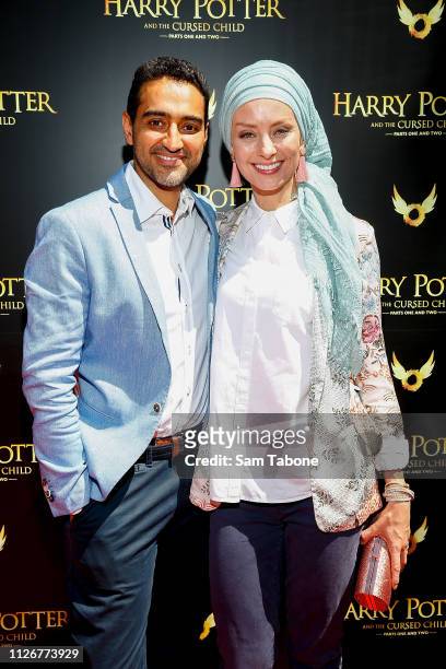 Waleed Aly and Dr Susan Carland attends the red carpet gala of Harry Potter and the Cursed Child at Princess Theatre on February 23, 2019 in...