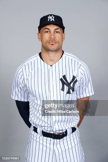 Giancarlo Stanton of the New York Yankees poses during Photo Day on Thursday, February 21, 2019 at George M. Steinbrenner Field in Tampa, Florida.