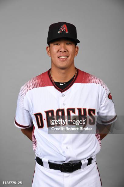 Bo Takahashi of the Arizona Diamondbacks poses during Photo Day on Wednesday, February 20, 2019 at Salt River Fields at Talking Stick in Scottsdale,...