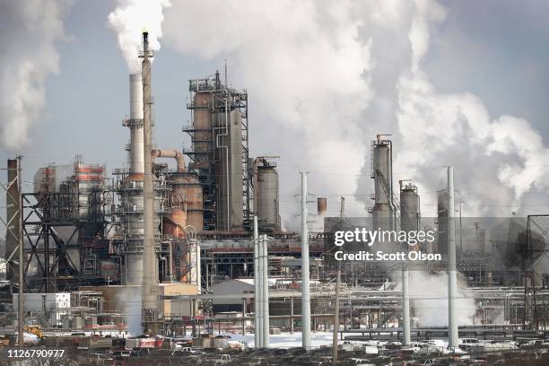 Smoke rises from a refinery owned by Citgo, a subsidiary of PDVSA, the Venezuelan state owned oil company, on February 01, 2019 in Lemont, Illinois....