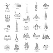 25 hand drawn European landmarks
