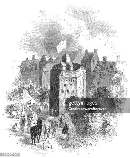the rose theatre in shoreditch, england - 16th century - shoreditch stock illustrations
