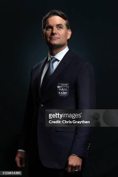 Hall of Fame Inductee Jeff Gordon poses for a photo during the 2019 NASCAR Hall of Fame Induction Ceremony at the Charlotte Convention Center on...