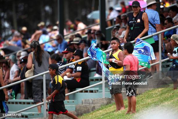 Fans during the Super Rugby Pre-Season match between the Blues and Chiefs at Kiakohe Rugby Club on February 02, 2019 in Kaikohe, New Zealand.