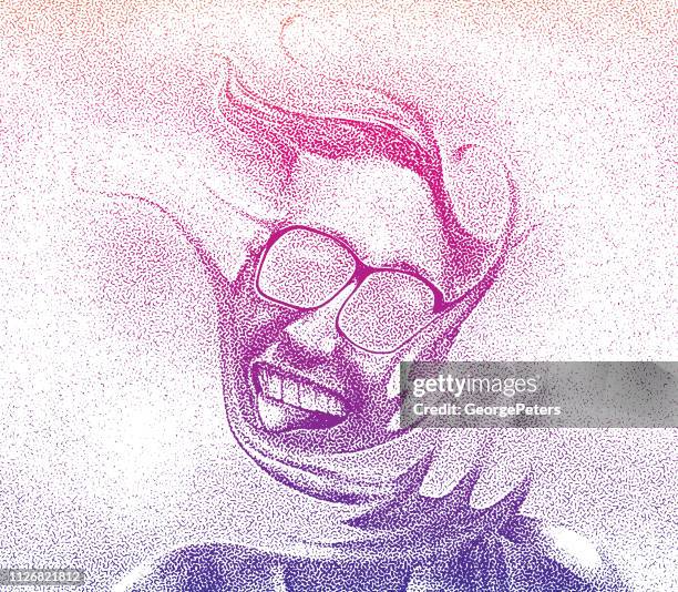 distorted image of a cheerful senior man - old man laughing stock illustrations