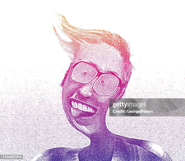 verzerrtes bild von einem fröhlichen senior woman - acid stock-grafiken, -clipart, -cartoons und -symbole