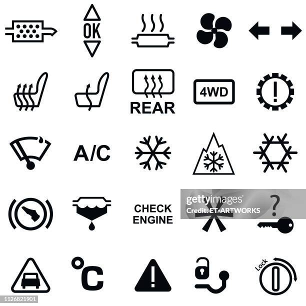 vector 25 car dashboard icons - engine light dashboard stock illustrations