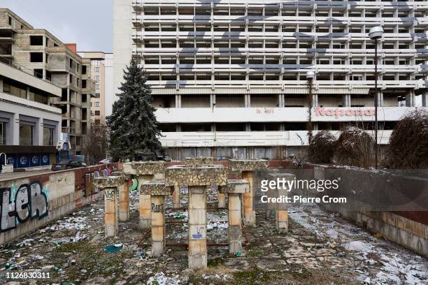 Discarded fountain from the former Soviet Union is seen on February 23, 2019 in Chisinau, Moldova. The Russian Federation has an estimated of fifteen...