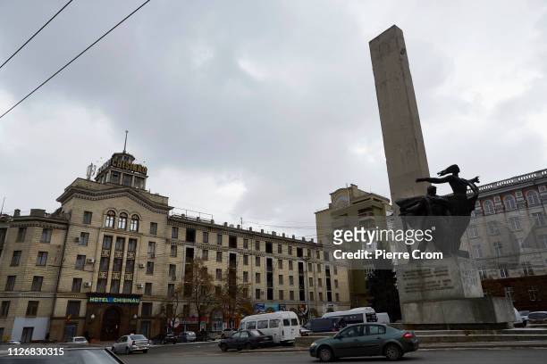 Monument from the former Soviet Union is seen on February 23, 2019 in Chisinau, Moldova. The Russian Federation has an estimated of fifteen hundred...