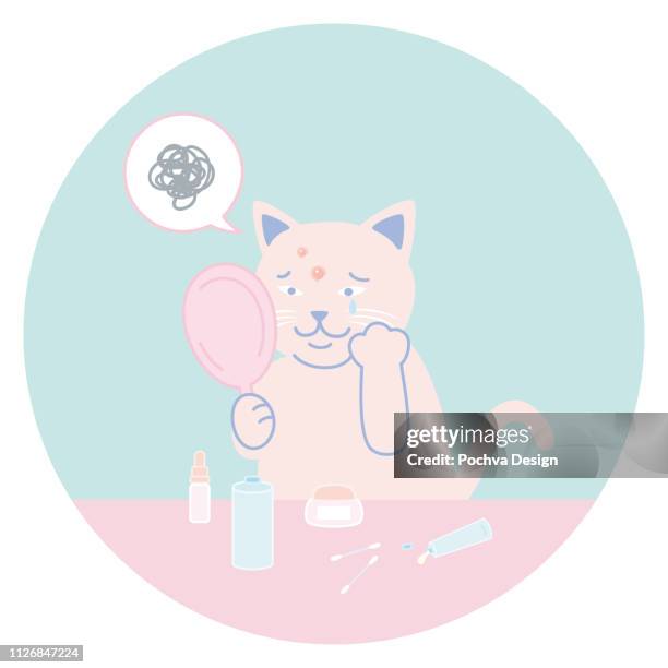cat getting skin trouble vector illustration - feline stock illustrations