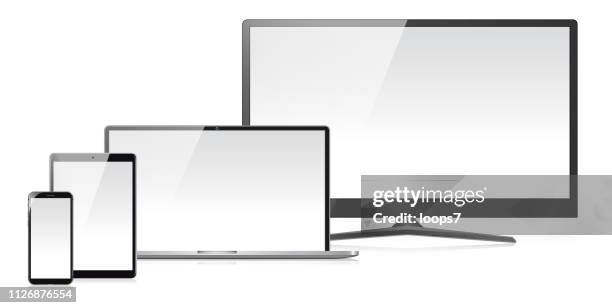 computer-monitor, laptop, smartphone und digital-tablette - smart tv stock-grafiken, -clipart, -cartoons und -symbole