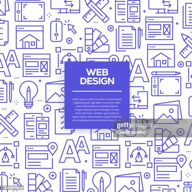 stockillustraties, clipart, cartoons en iconen met vector set van ontwerpsjablonen en elementen voor web design in trendy lineaire stijl - naadloze patronen met lineaire pictogrammen aan web design - vector gerelateerde - web designer