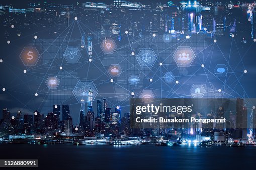 Connectivity Photo Network And Technology Connection Concept With City Background High-Res ...