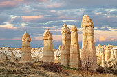 Extreme terrain of Cappadocia with volcanic rock formations known as fairy chimneys, Turkey