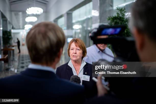 Vice-president for women and girls football Hannelore Ratzeburg speaks at a TV interview during day 2 of the DFB Amateur Football Congress at Hotel...