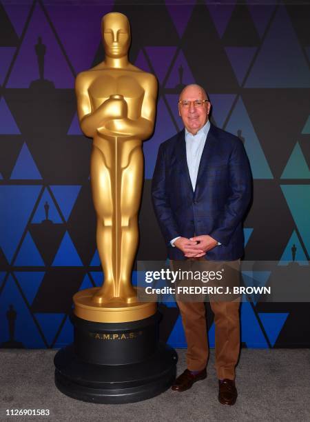 Filmmaker Steven Rales of the film 'Isle of Dogs' poses beside a statue of the Oscar at the 91st Oscars Week event on Animated Features at the...