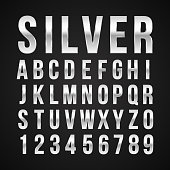 Font alphabet number silver effect vector