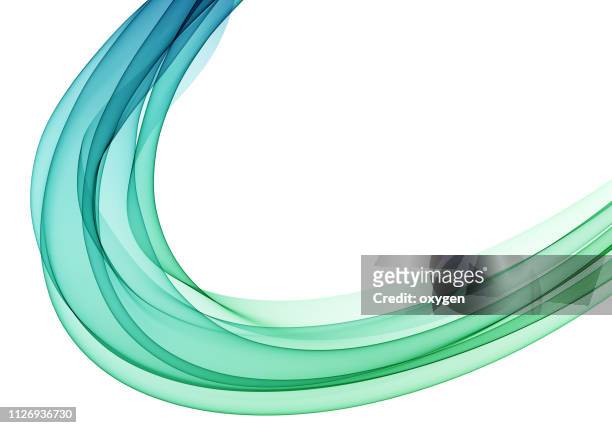 abstract blue green wave, isolated on white background - green wave pattern stock pictures, royalty-free photos & images