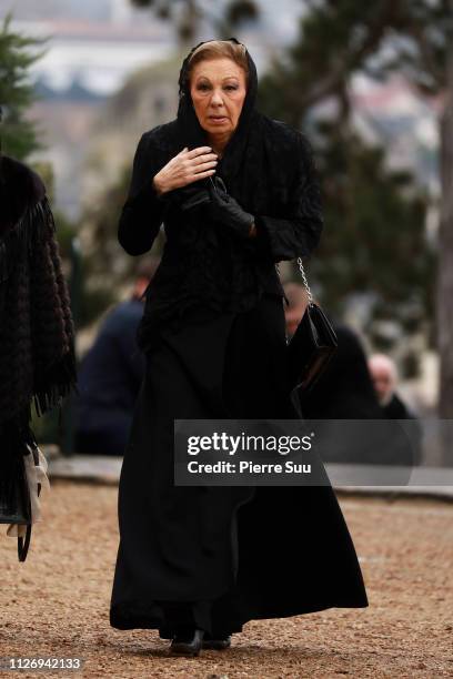 Farah Pahlavi attends the Funerals Of Prince Henri Of Orleans, Count Of Paris At Chapelle Royale on February 02, 2019 in Dreux, France.