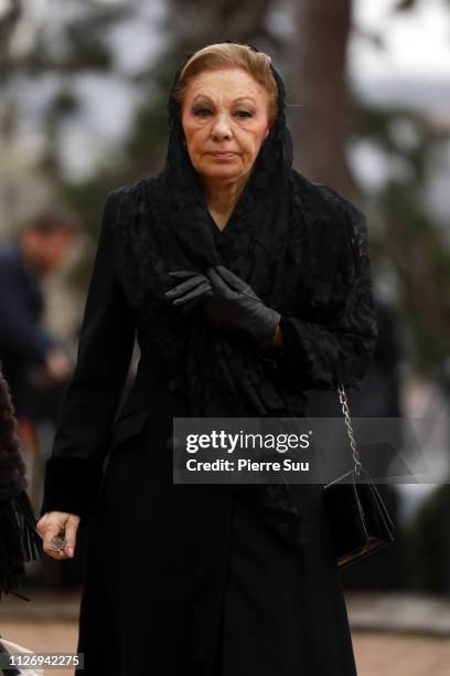 Farah Pahlavi attends the Funerals Of Prince Henri Of Orleans, Count Of Paris At Chapelle Royale on February 02, 2019 in Dreux, France.