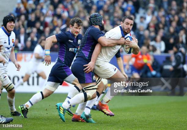 Louis Picamoles of France, Josh Strauss of Scotland during the Guinness 6 Nations rugby tournament match between France and Scotland at Stade de...