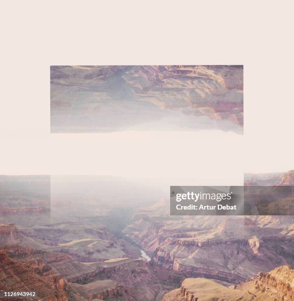 creative geometric landscape manipulation with reflection in the grand canyon. - reversing stock pictures, royalty-free photos & images