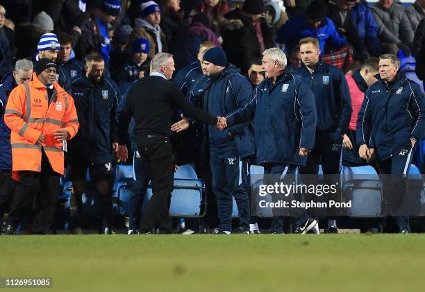 Sheffield Wednesday Manager Steve Bruce shakes hands with Ipswich Town Manager Paul Lambert after the Sky Bet Championship match between Ipswich Town...