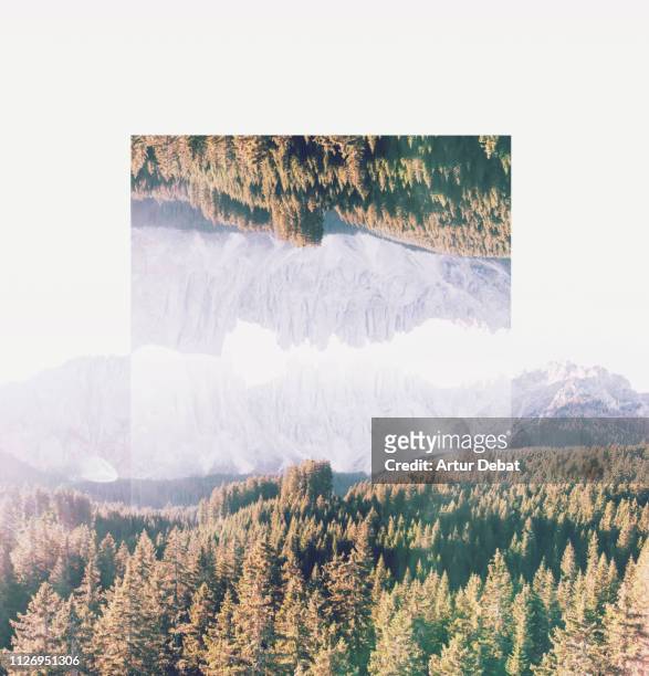 creative geometric landscape manipulation with reflection in the italian alps. - reversing stock pictures, royalty-free photos & images