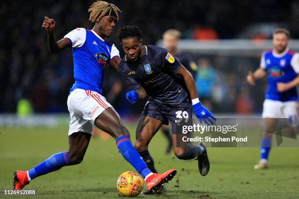 Rolando Aarons of Sheffield Wednesday and Trevoh Chalobah of Ipswich Town compete for the ball during the Sky Bet Championship match between Ipswich...
