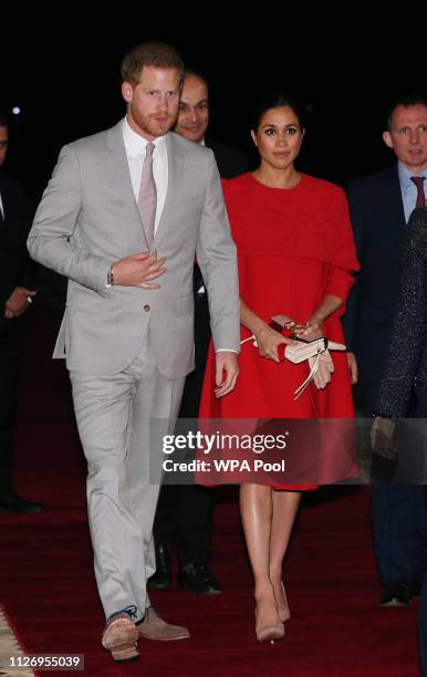 Prince Harry, Duke of Sussex and Meghan, Duchess of Sussex arrive at Casablanca Airport on February 23, 2019 in Casablanca, Morocco.