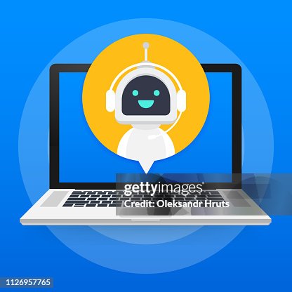 Chat Bot Using Laptop Computer Robot Virtual Assistance Of Website Or ...