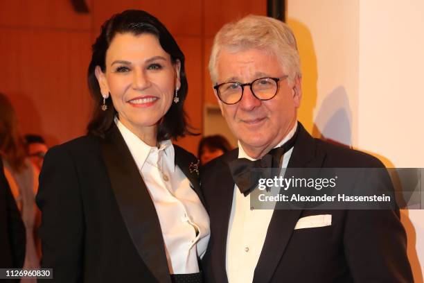 Marcel Reif and Marion Kiechle attend the Ball des Sports 2019 at RheinMain-CongressCenter on February 02, 2019 in Wiesbaden, Germany.