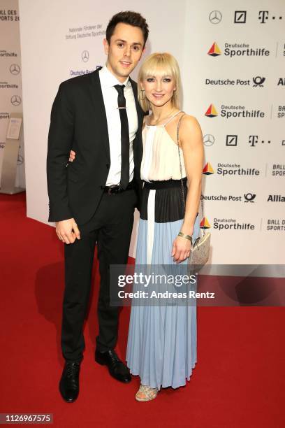 Aljona Savchenko and her partner Liam Cross attend Ball des Sports 2019 Gala at RheinMain CongressCenter on February 02, 2019 in Wiesbaden, Germany.