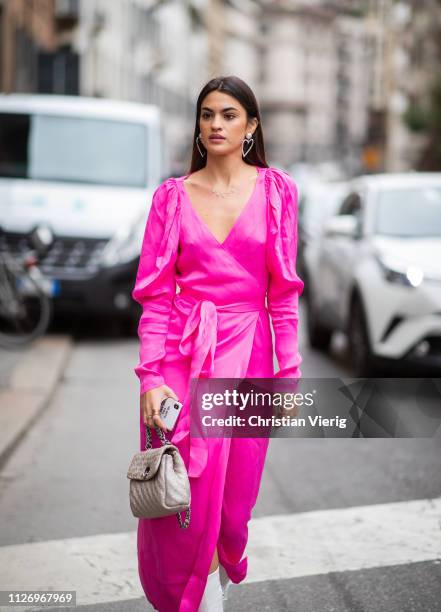 Marta Lozano attends the Ermanno Scervino show at Milan Fashion Week Autumn/Winter 2019/20 on February 23, 2019 in Milan, Italy.