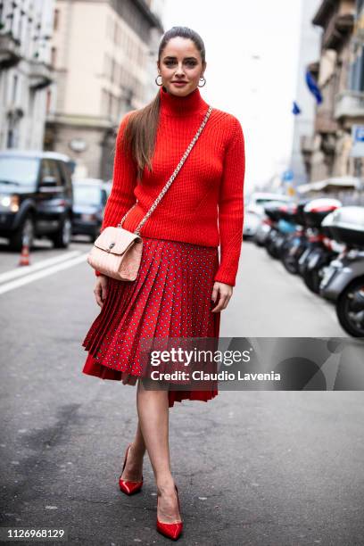 Matilde Gioli attends the Ermanno Scervino show at Milan Fashion Week Autumn/Winter 2019/20 on February 23, 2019 in Milan, Italy.