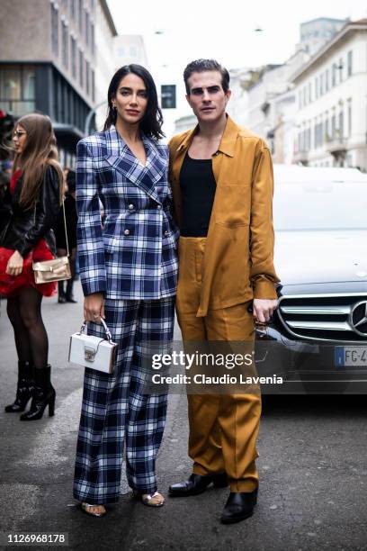 Jessica Kahawaty and Carlo Sestini attend the Ermanno Scervino show at Milan Fashion Week Autumn/Winter 2019/20 on February 23, 2019 in Milan, Italy.