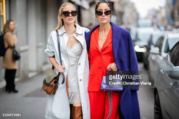 Leonie Hanne and Tamara Kalinic attends the Ermanno Scervino show at Milan Fashion Week Autumn/Winter 2019/20 on February 23, 2019 in Milan, Italy.