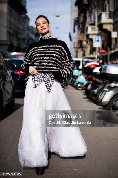 Beatrice Valli attends the Ermanno Scervino show at Milan Fashion Week Autumn/Winter 2019/20 on February 23, 2019 in Milan, Italy.