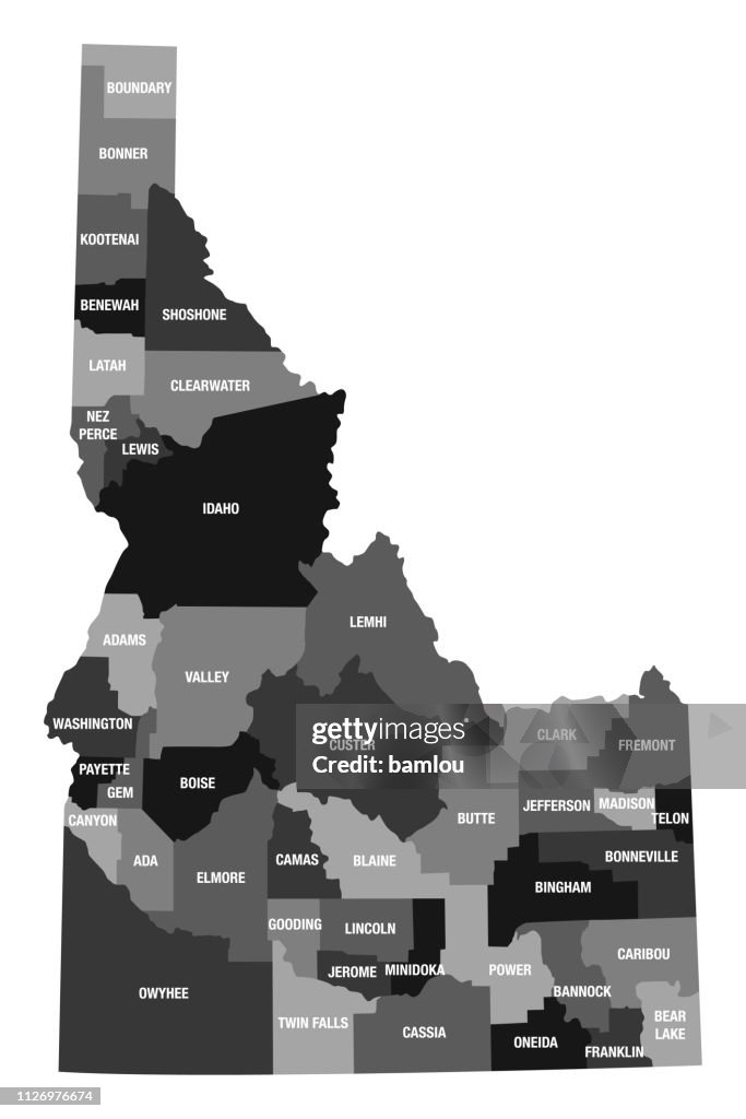 Mappa dettagliata dello stato dell'Idaho con le divisioni della contea