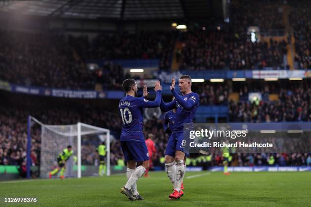 Eden Hazard of Chelsea celebrates scoring the third goal during the Premier League match between Chelsea FC and Huddersfield Town at Stamford Bridge...