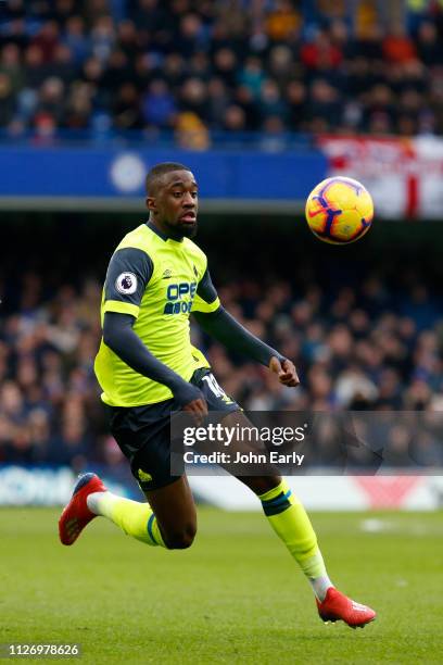 Isaac Mbenza of Huddersfield Town during the Premier League match between Chelsea FC and Huddersfield Town at Stamford Bridge on February 02, 2019 in...