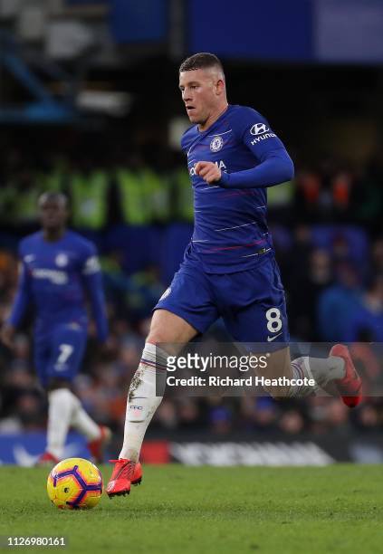 Ross Barkley of Chelsea in action during the Premier League match between Chelsea FC and Huddersfield Town at Stamford Bridge on February 02, 2019 in...