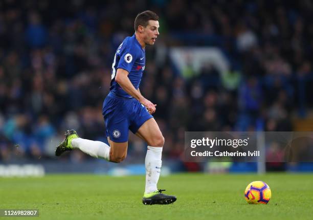 Cesar Azpilicueta of Chelsea during the Premier League match between Chelsea FC and Huddersfield Town at Stamford Bridge on February 02, 2019 in...