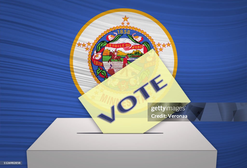 Ballot box with national flag on background - MINNESOTA